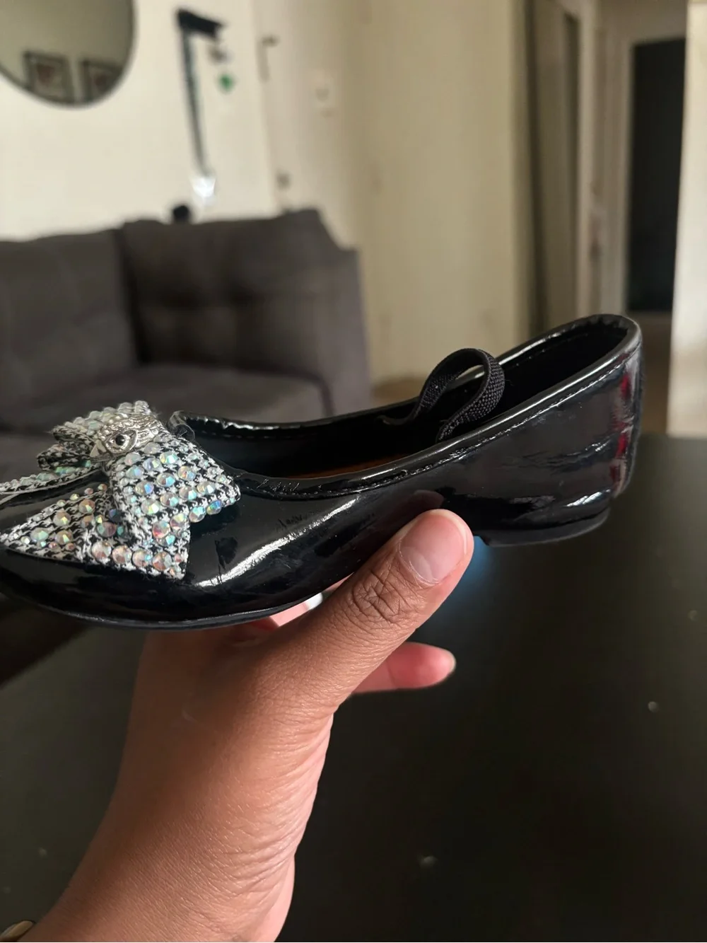 Kurt Geiger Girls' Black Patent Mary Jane Flats with Crystal Bow
